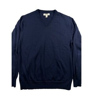 Goodthreads Mens Navy Blue V Neck Merino Wool Sweater L Preppy Career Heritage